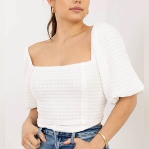 NWT Boutique Allie Rose White Square Neck Puff Sleeve Top Blouse Size M